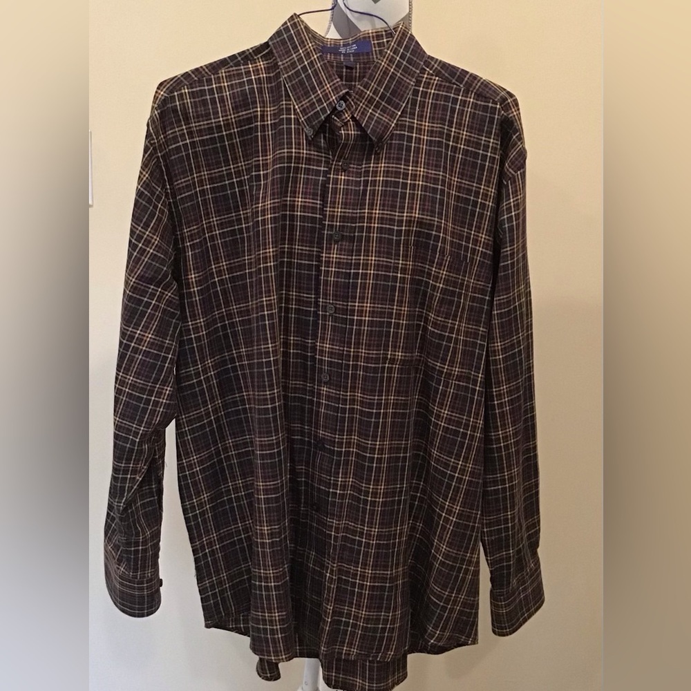 Alan Flusser Shirt Mens Large Multicolor Plaid 100% Cotton Button Up Long Sleeve